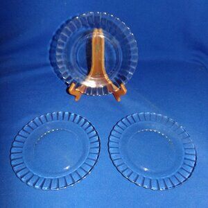 Set of 3 Vintage Clear Glass Salad Dessert Plates - Unmarked - 8 Inch